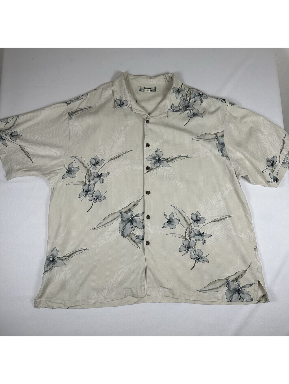 Tommy Bahama Mens XXL 100% Silk Camp Shirt Ivory Floral Orchid Print